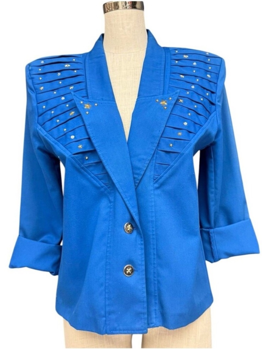 Glam 80s Royal Blue Studded Vintage Blazer Jacket Size 12, City Girl Star Studs
